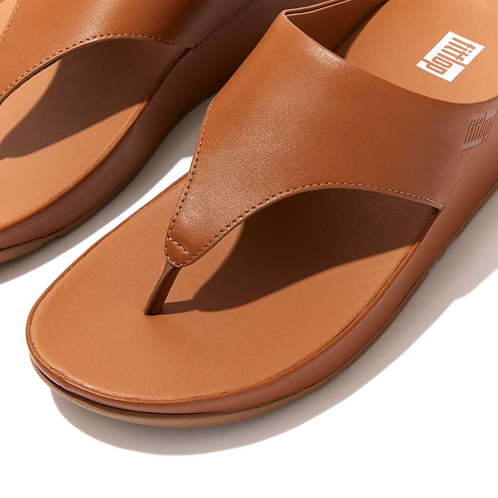 Light Brown Women's Fitflop SHUV Leather Toe-Post Sandals | OC2674803