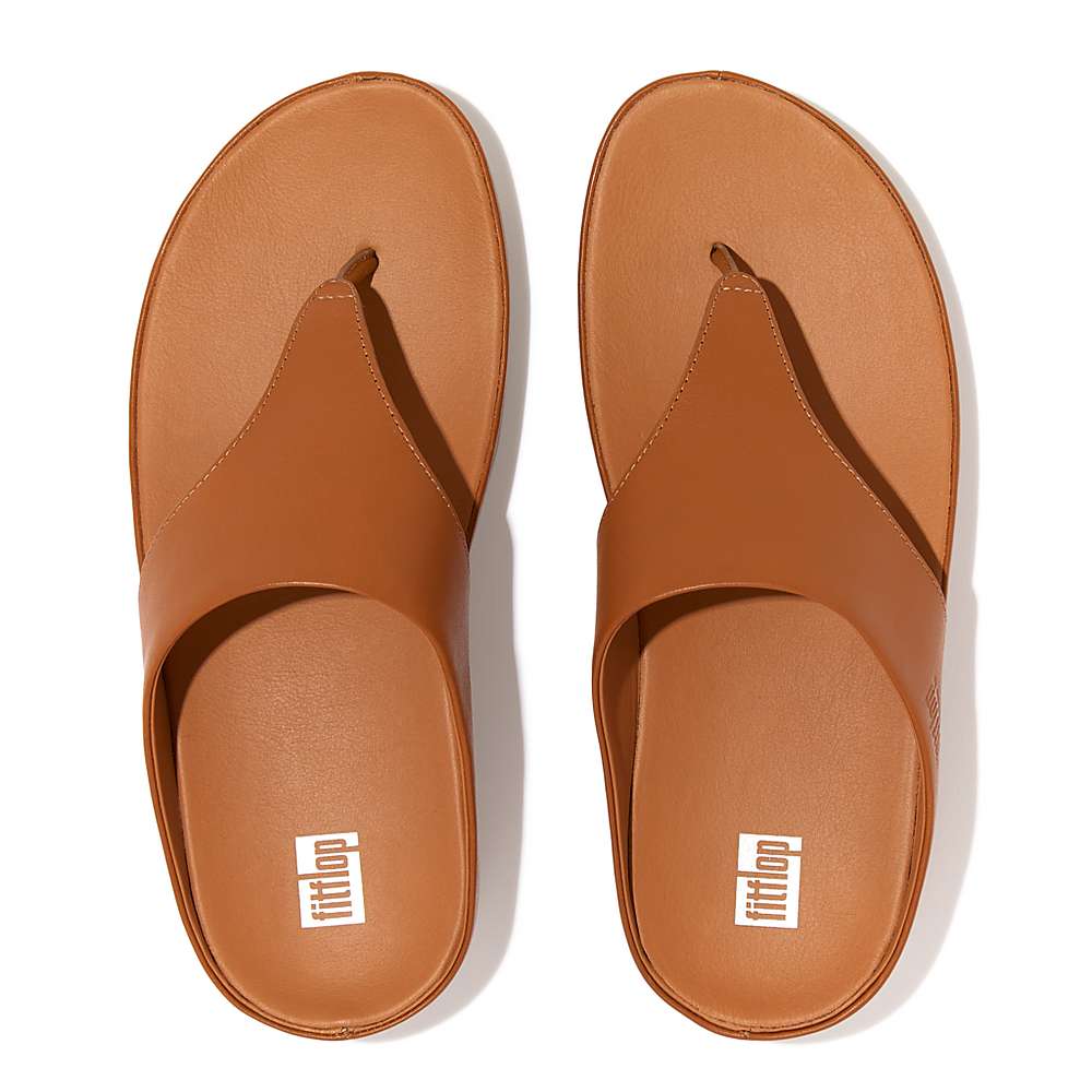 Light Brown Women's Fitflop SHUV Leather Toe-Post Sandals | OC2674803