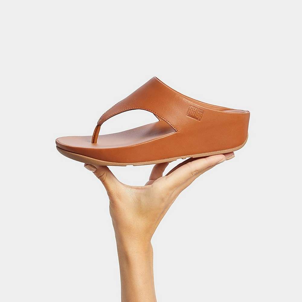 Light Brown Women's Fitflop SHUV Leather Toe-Post Sandals | OC2674803