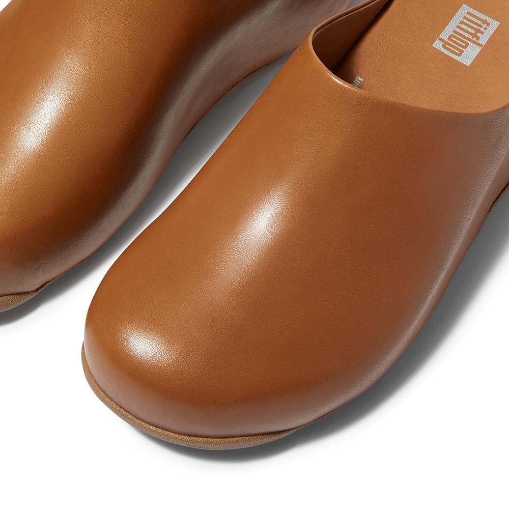 Light Brown Women's Fitflop SHUV Leather Clogs | PJ6459310