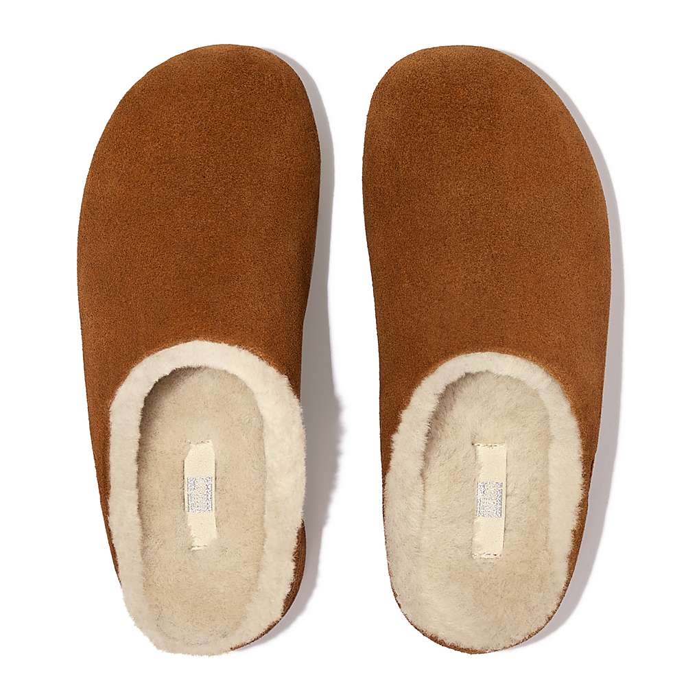 Light Brown Women's Fitflop SHUV Shearling-Lined Suede Clogs | ZS4260971