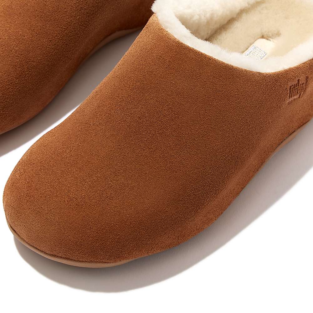 Light Brown Women's Fitflop SHUV Shearling-Lined Suede Clogs | ZS4260971