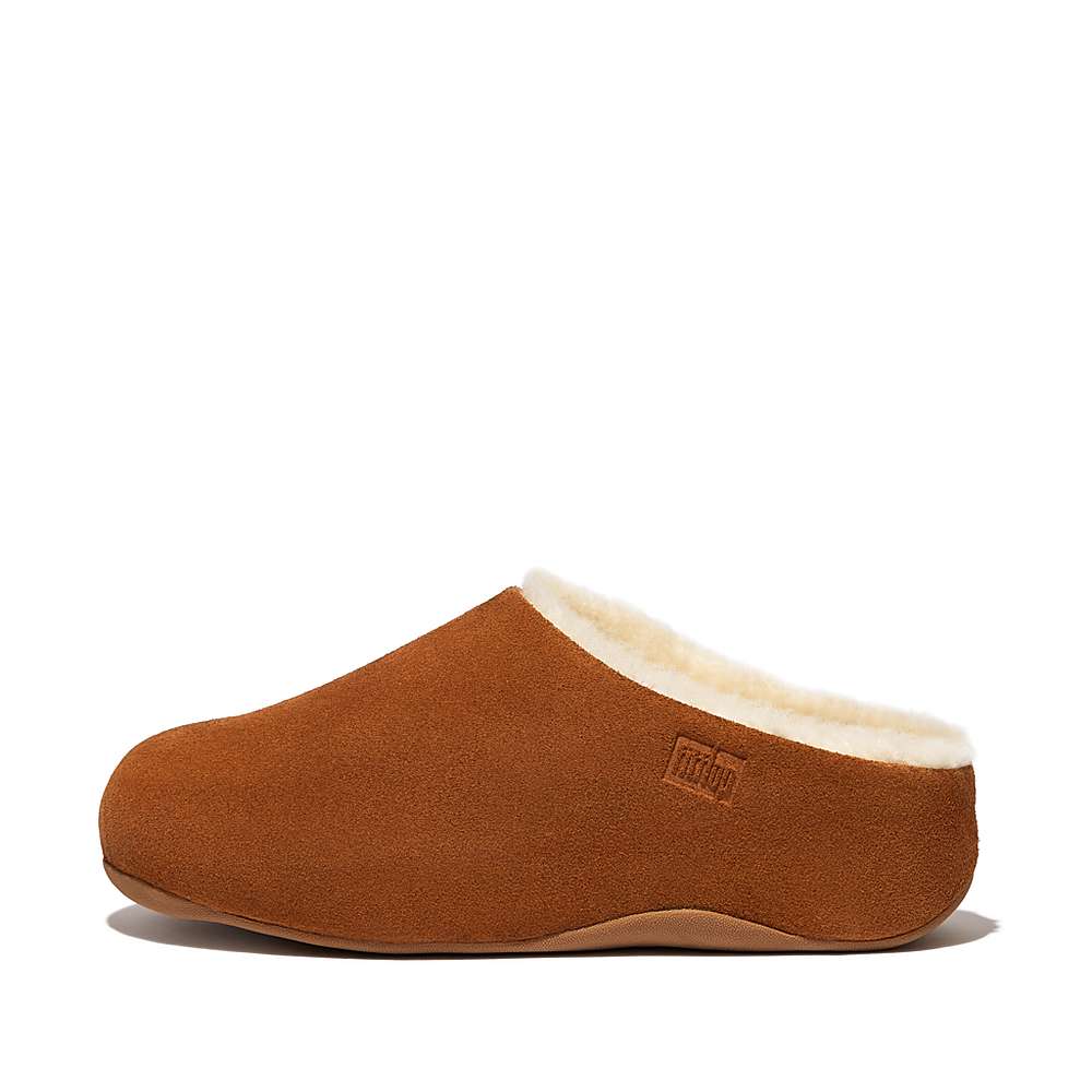 Light Brown Women\'s Fitflop SHUV Shearling-Lined Suede Clogs | ZS4260971