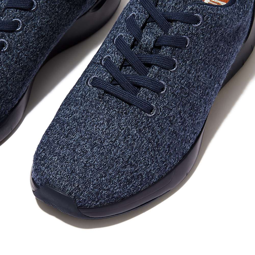 Navy Men's Fitflop FLEXKNIT E01 Merino Wool-Mix Sneakers | HS8145670