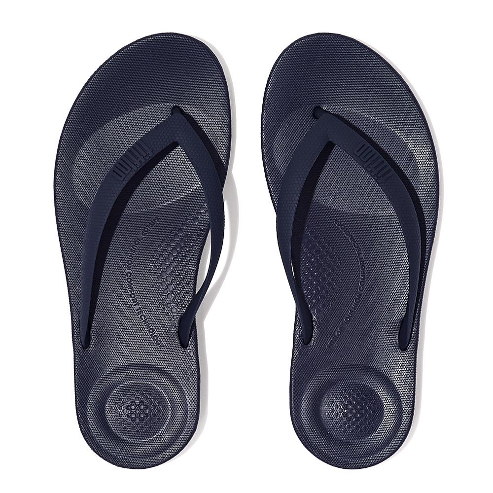 Navy Men's Fitflop IQUSHION Ergonomic Flip Flops | VQ5926870