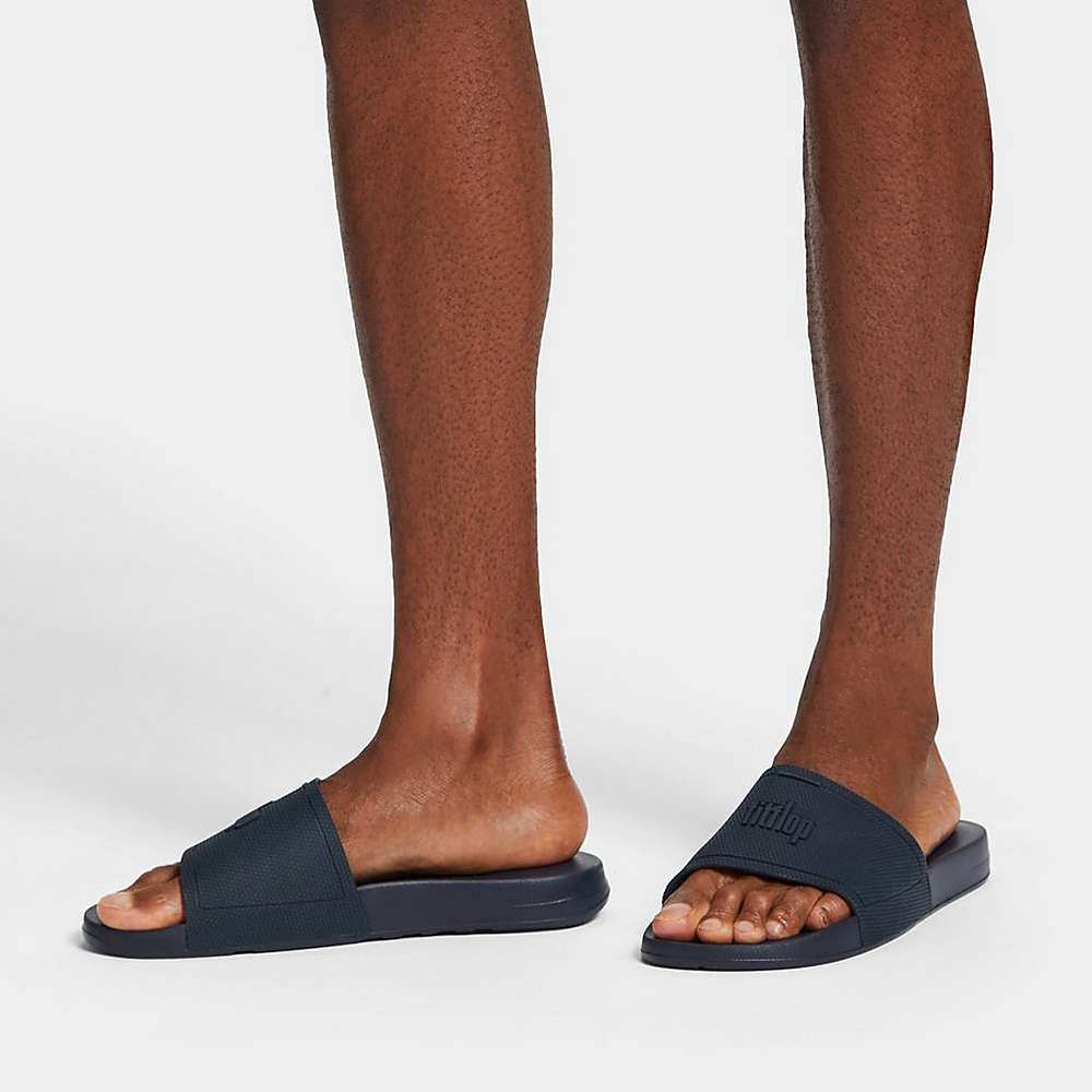 Navy Men's Fitflop IQUSHION Pool Slides | QE0813294