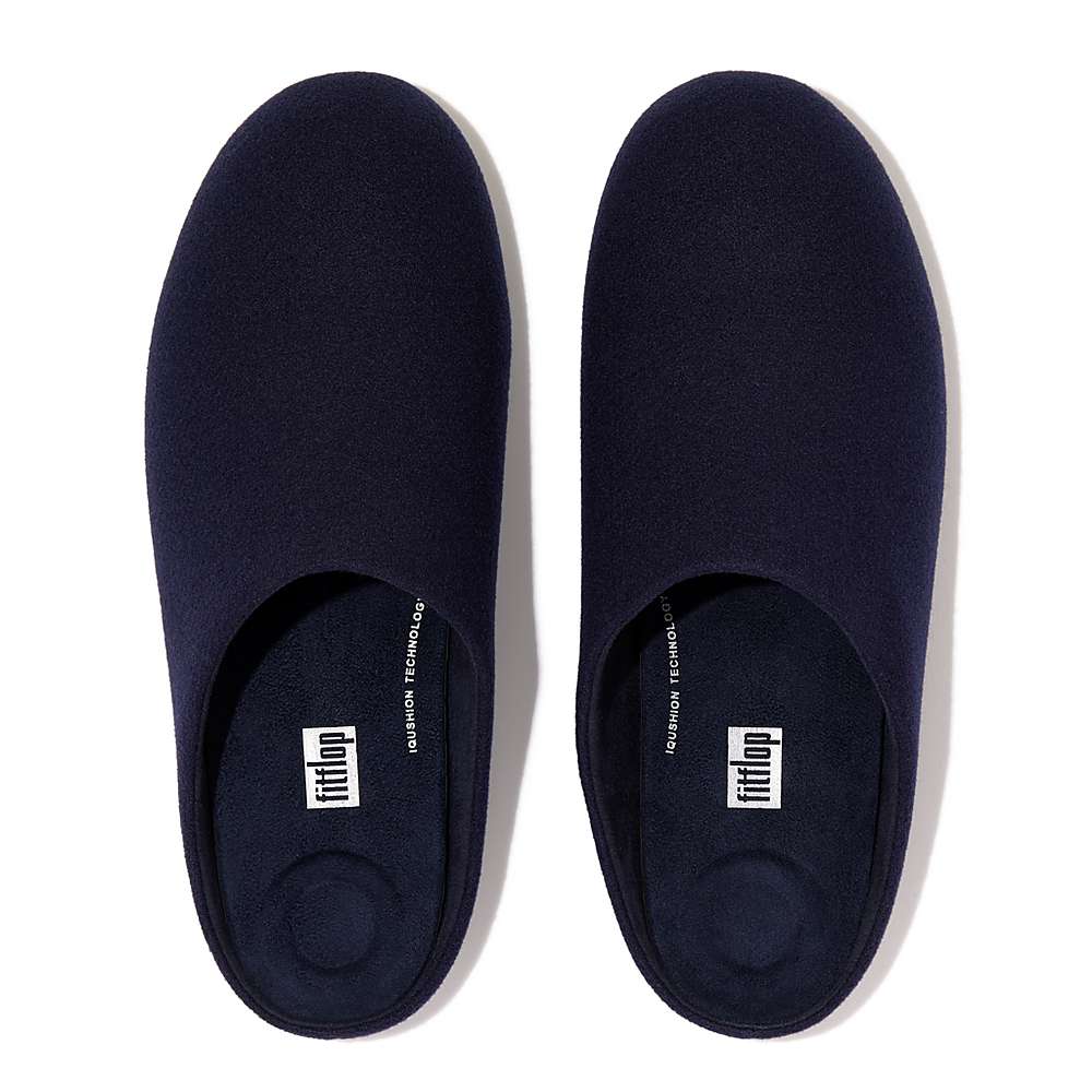 Navy Men's Fitflop SHOVE Felt Slippers | BZ8319572