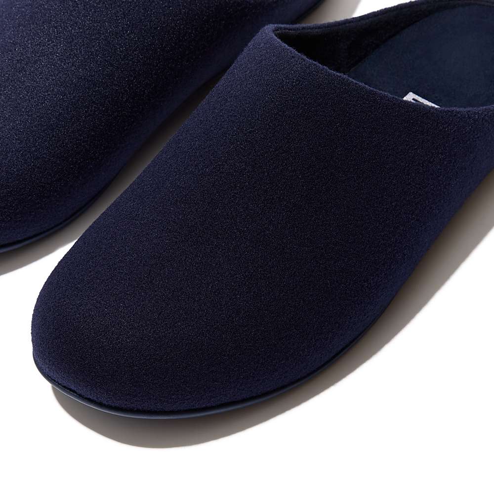 Navy Men's Fitflop SHOVE Felt Slippers | BZ8319572