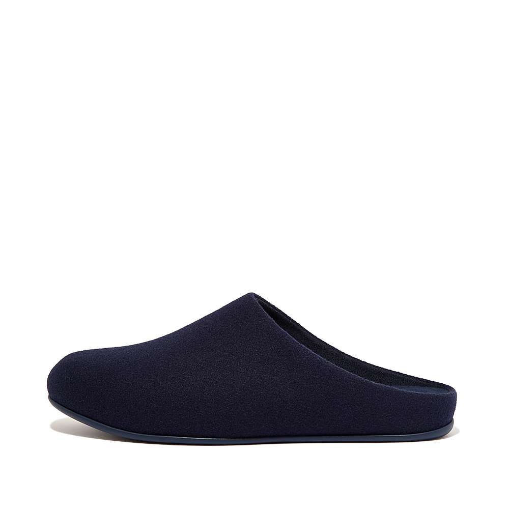 Navy Men\'s Fitflop SHOVE Felt Slippers | BZ8319572