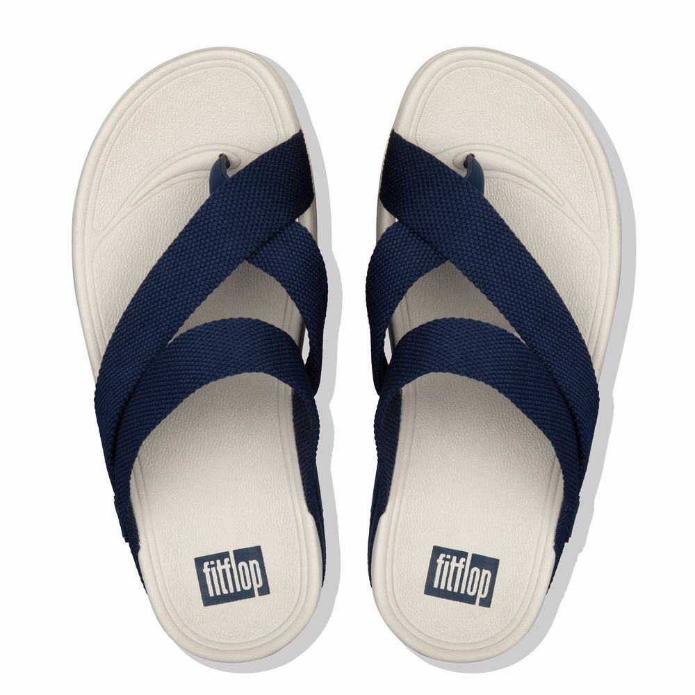 Navy Men's Fitflop SLING Weave Toe-Post Sandals | VD5186924