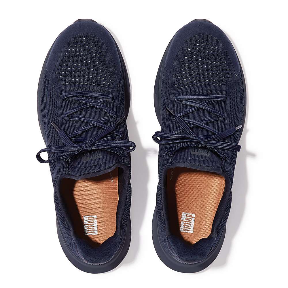 Navy Men's Fitflop VITAMIN FFX Knit Sports Sneakers | HS6048951