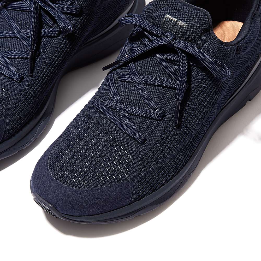 Navy Men's Fitflop VITAMIN FFX Knit Sports Sneakers | HS6048951