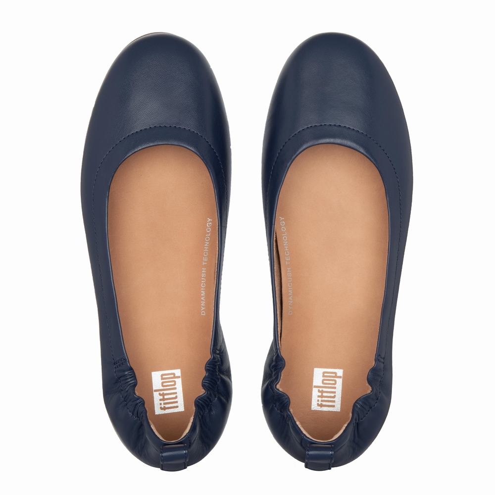 Navy Women's Fitflop ALLEGRO Soft Leather Ballet Flats | IL9782306