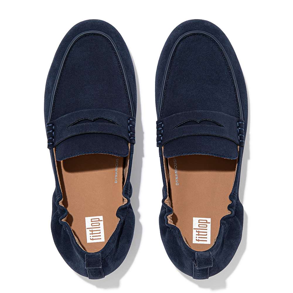 Navy Women's Fitflop ALLEGRO Suede Penny Loafers | FK2864531