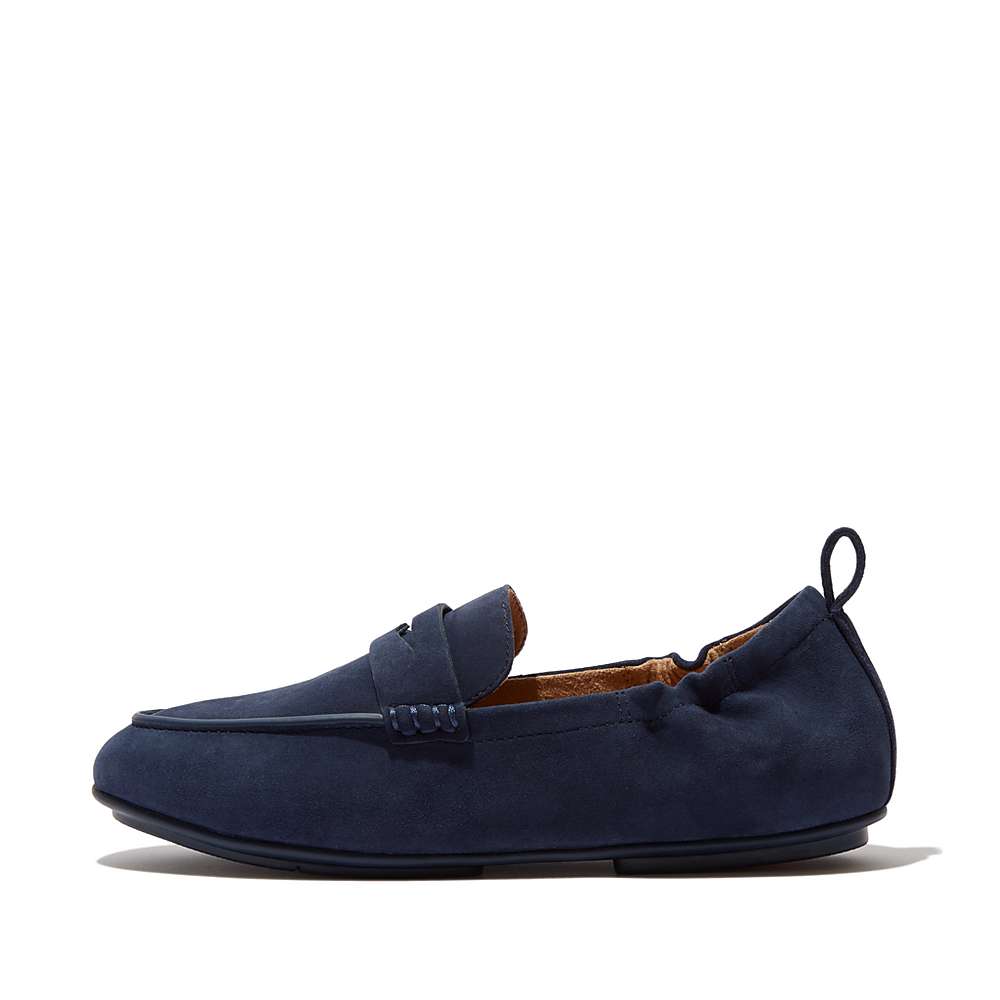 Navy Women\'s Fitflop ALLEGRO Suede Penny Loafers | FK2864531