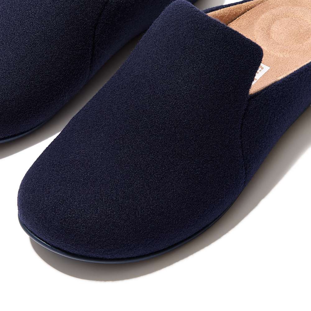 Navy Women's Fitflop CHRISSIE II Haus Felt Slippers | AV3725168