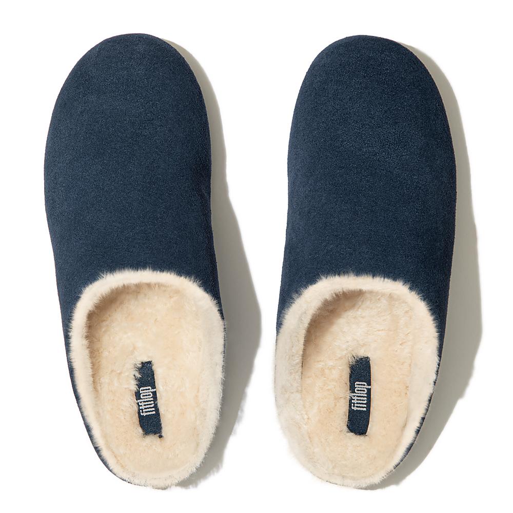 Navy Women's Fitflop CHRISSIE Shearling Suede Slippers | SV4713058