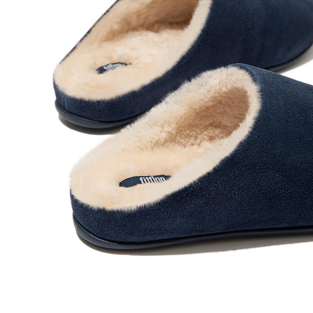 Navy Women's Fitflop CHRISSIE Shearling Suede Slippers | SV4713058