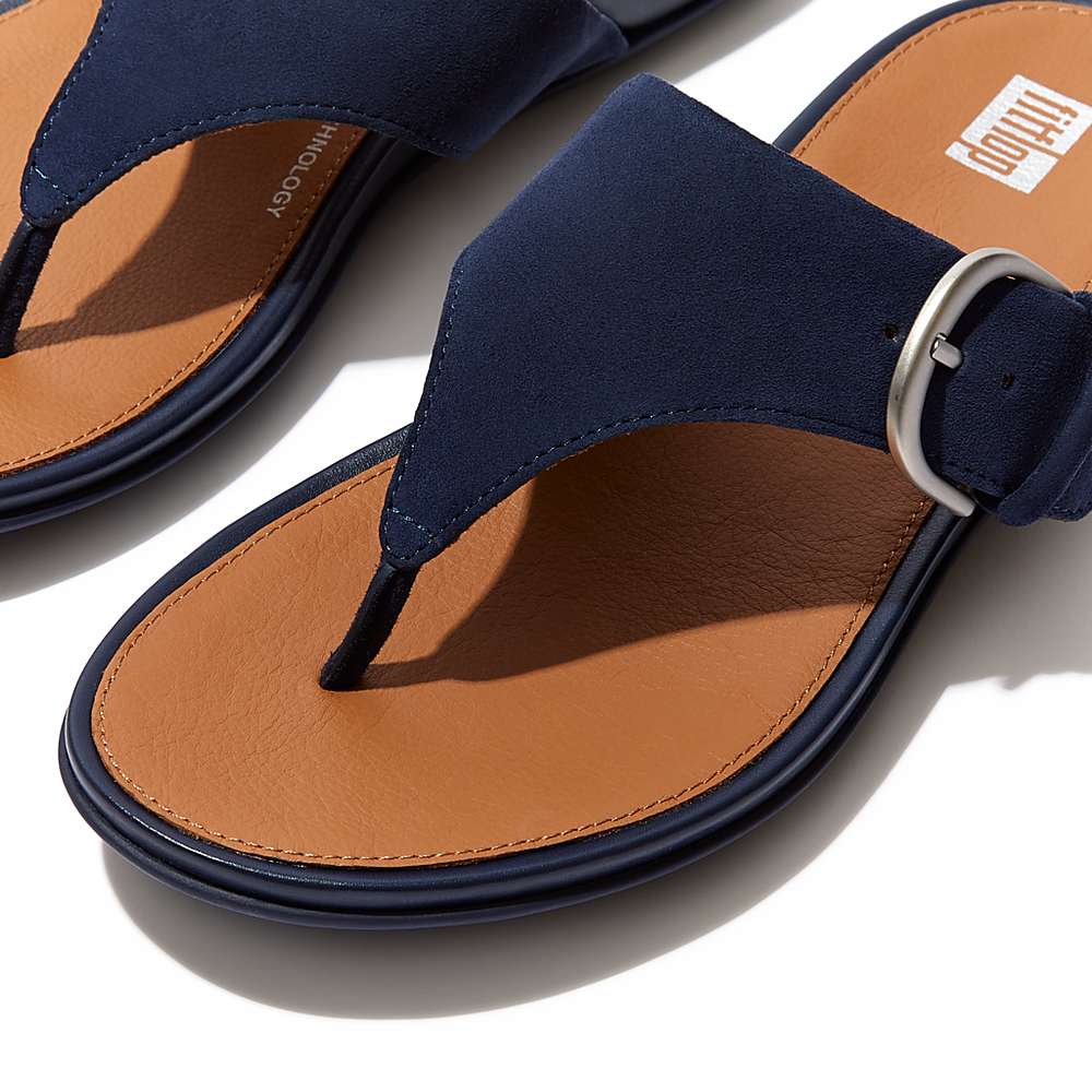 Navy Women's Fitflop GRACIE Buckle Suede Toe-Post Sandals | LD4135260