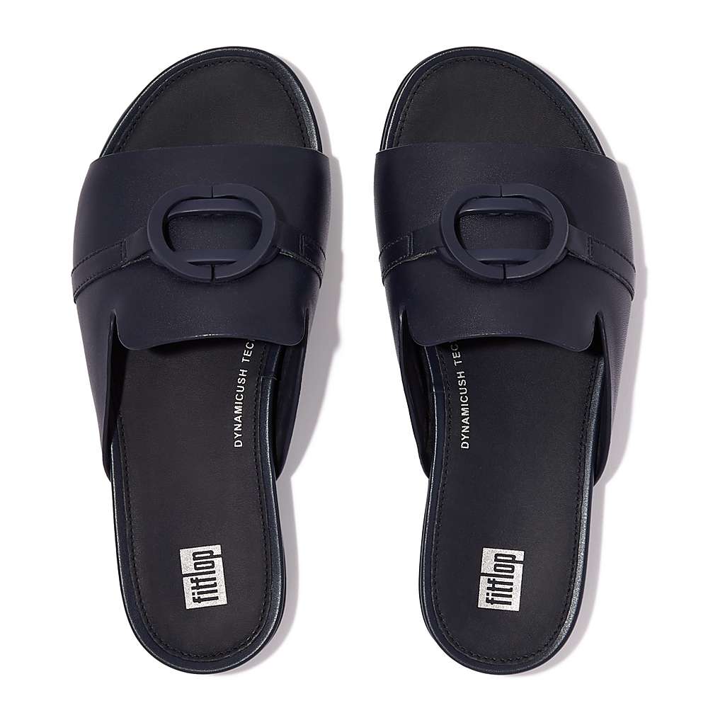 Navy Women's Fitflop GRACIE Circlet Leather Slides Sandals | DU8123640