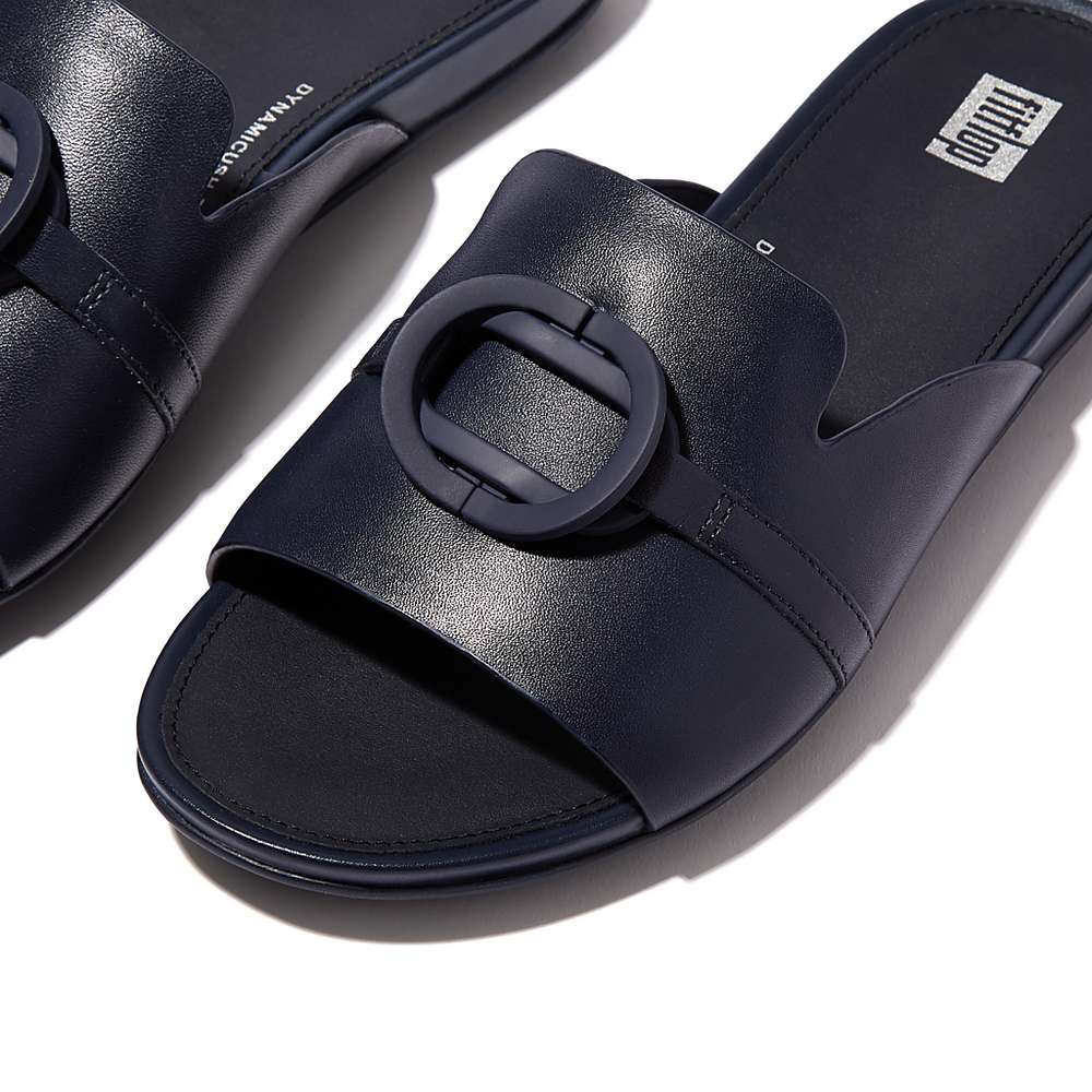 Navy Women's Fitflop GRACIE Circlet Leather Slides Sandals | DU8123640