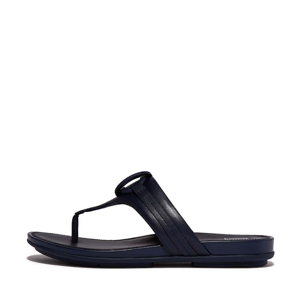 Navy Women\'s Fitflop GRACIE Circlet Leather Toe-Post Sandals | DV6057392