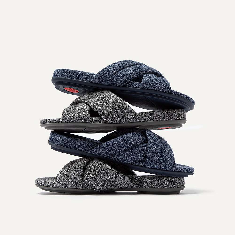 Navy Women's Fitflop GRACIE E01 Merino Wool-Mix Cross Slippers | BP0128365