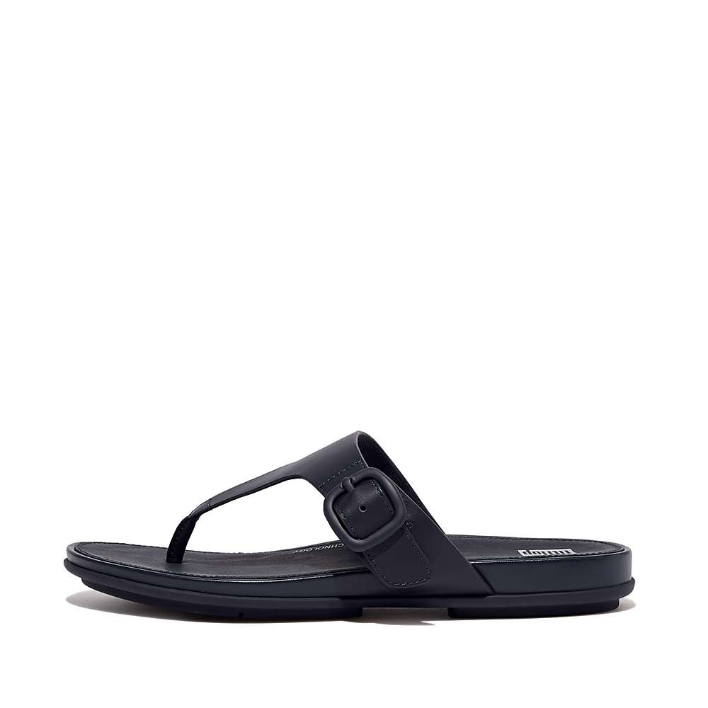 Navy Women\'s Fitflop GRACIE Matt-Buckle Leather Toe-Post Sandals | CB4315627