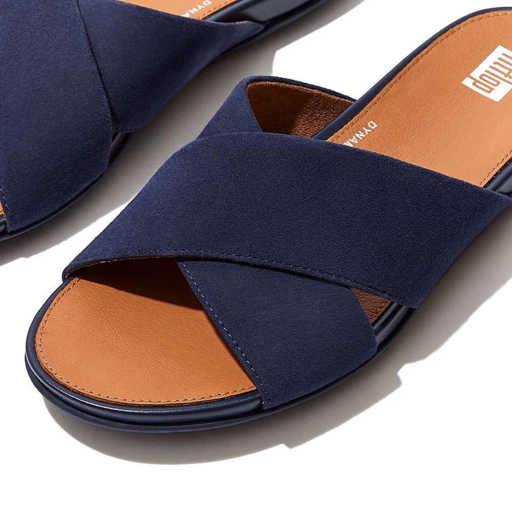 Navy Women's Fitflop GRACIE Suede Cross Sandals | WF5271690