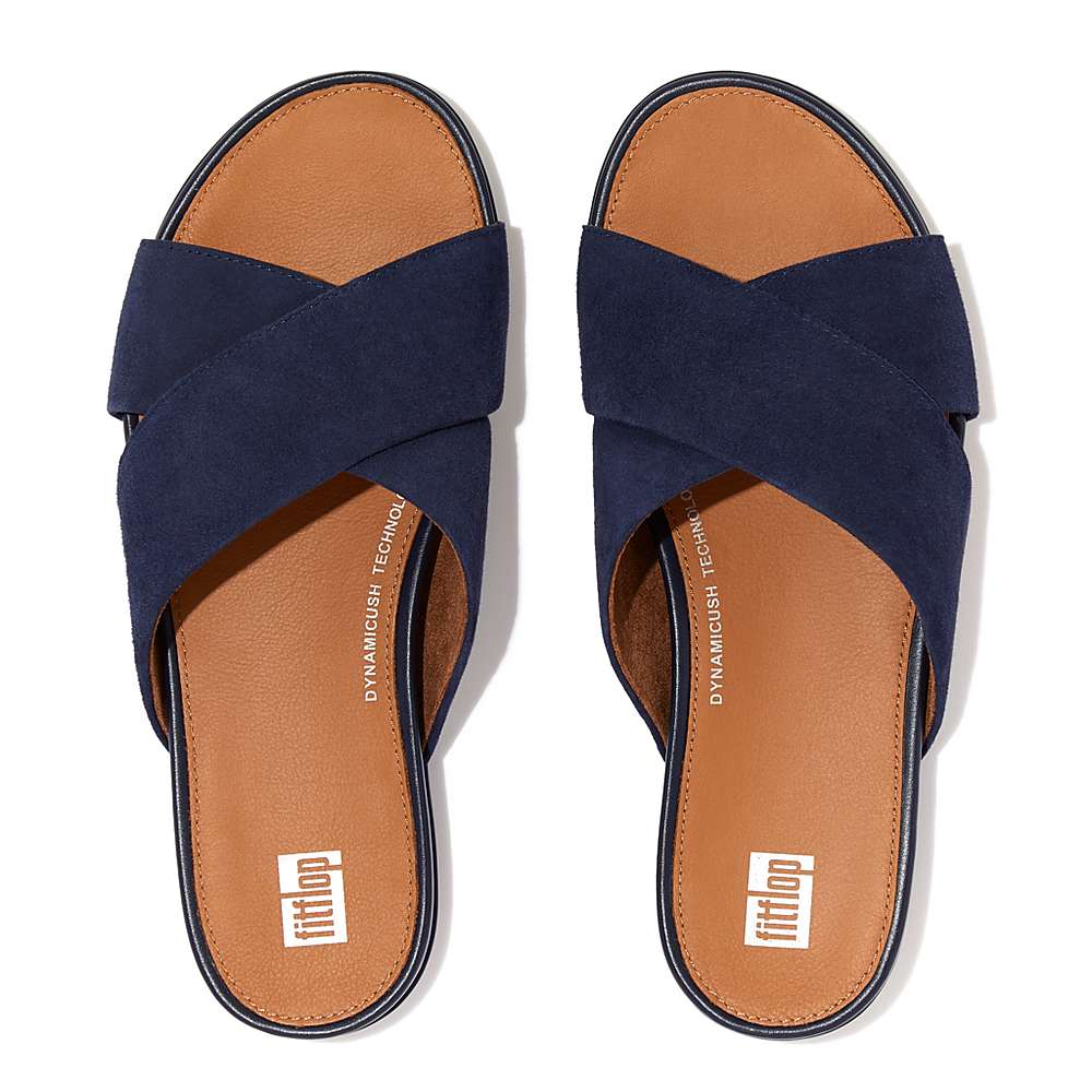 Navy Women's Fitflop GRACIE Suede Cross Sandals | WF5271690