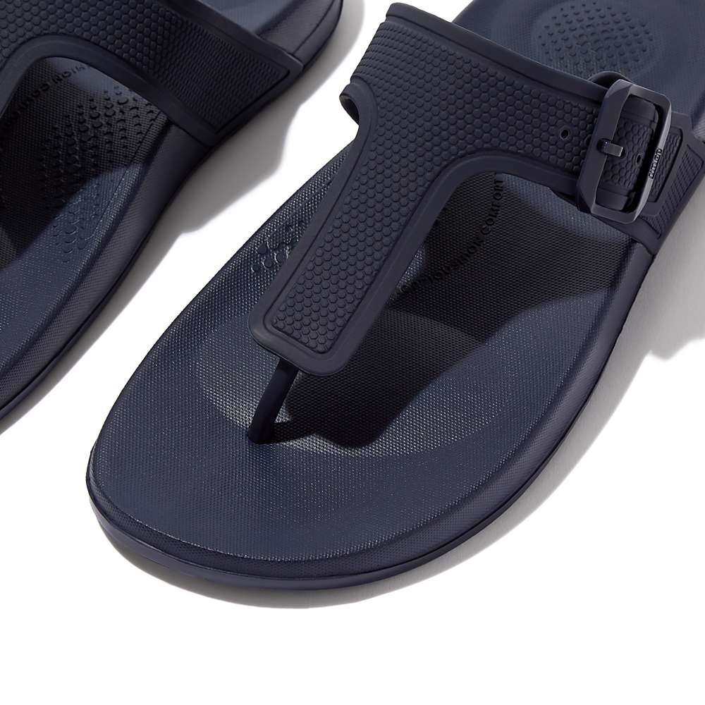 Navy Women's Fitflop IQUSHION Adjustable Buckle Flip Flops | LM7832150