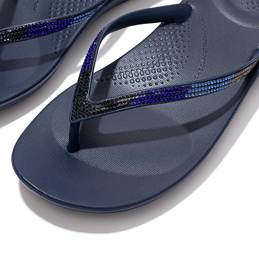 Navy Women's Fitflop IQUSHION Ombre Sparkle Flip Flops | QX2314907