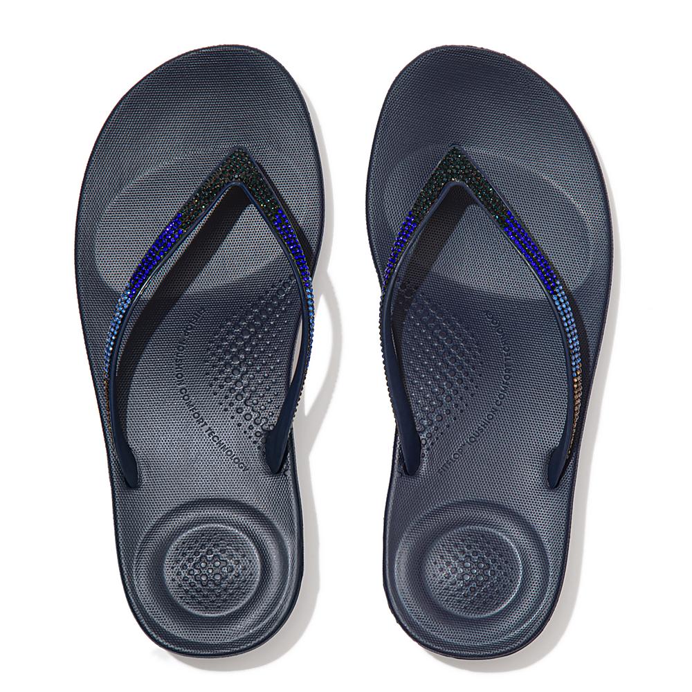 Navy Women's Fitflop IQUSHION Ombre Sparkle Flip Flops | QX2314907