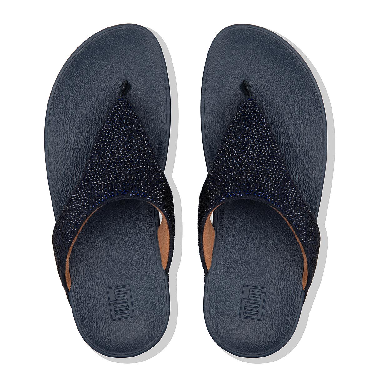 Navy Women's Fitflop LOTTIE Shimmercrystal Toe-Post Sandals | FN7608142