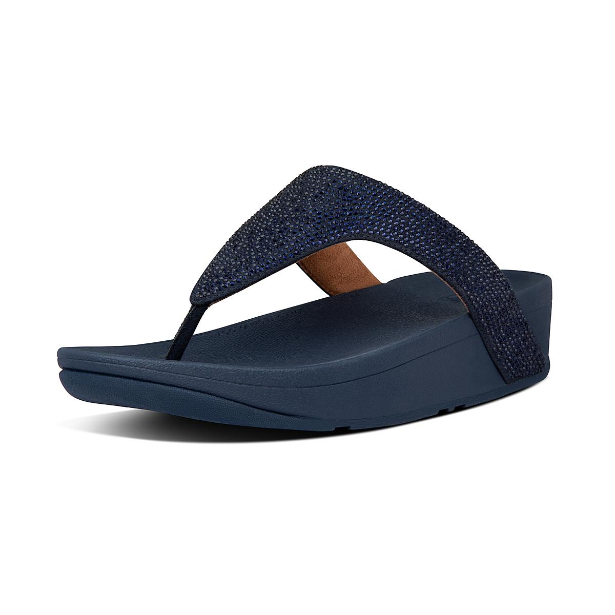 Navy Women's Fitflop LOTTIE Shimmercrystal Toe-Post Sandals | FN7608142