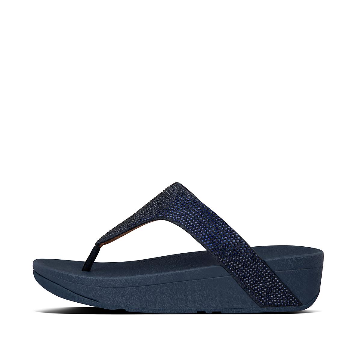 Navy Women\'s Fitflop LOTTIE Shimmercrystal Toe-Post Sandals | FN7608142