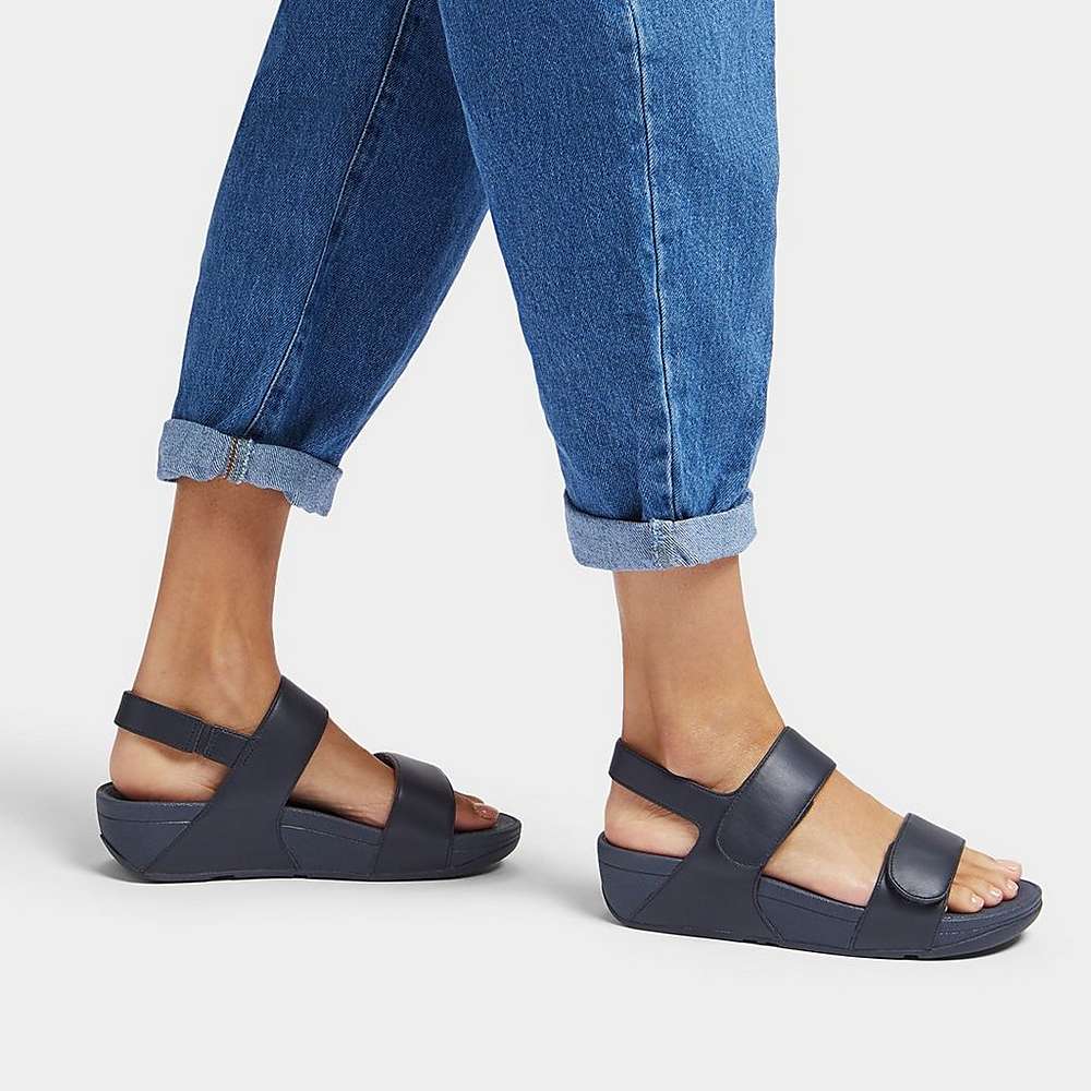 Navy Women's Fitflop LULU Adjustable Leather Sandals | OK2489071