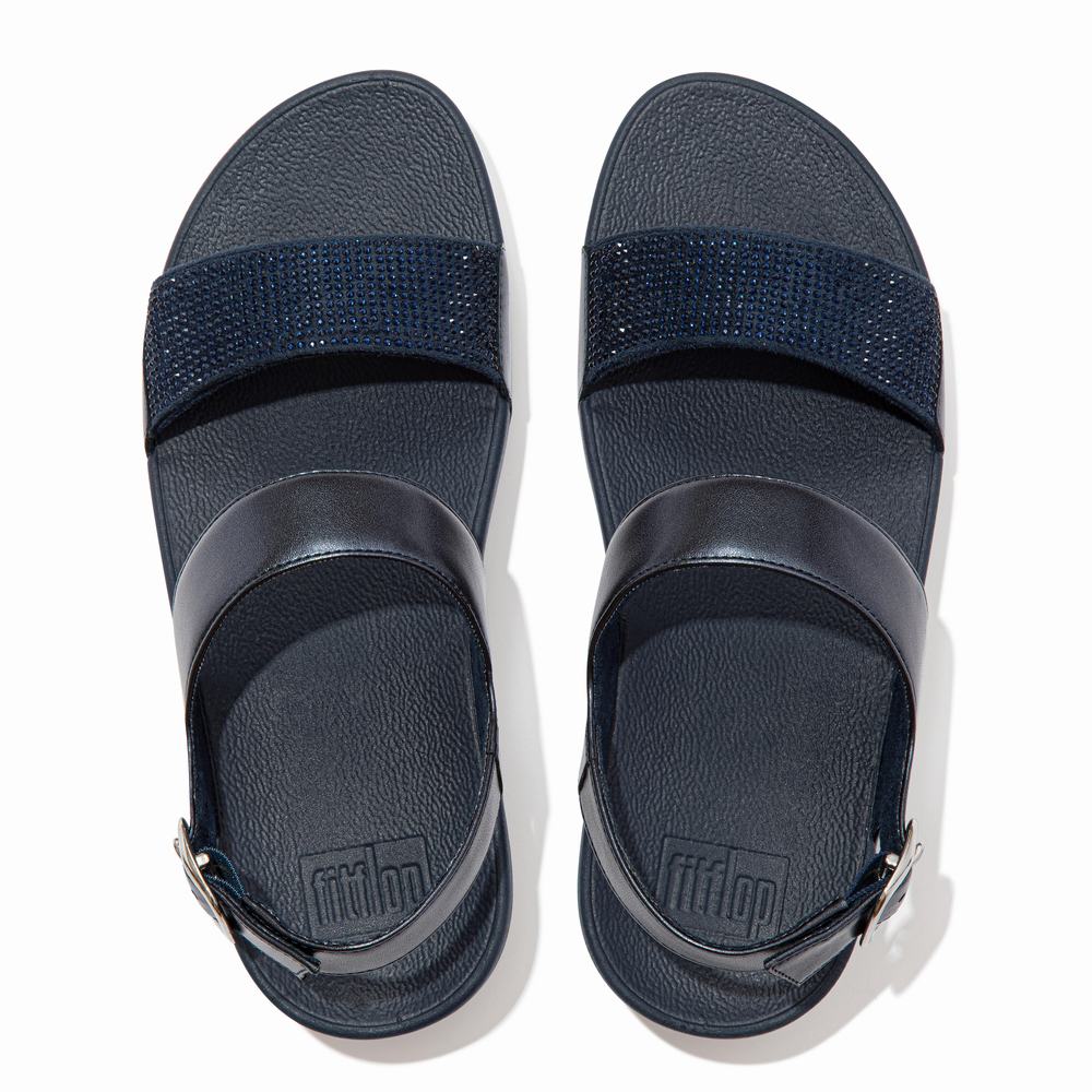 Navy Women's Fitflop LULU Crystal Back-Strap Sandals | TH5602387