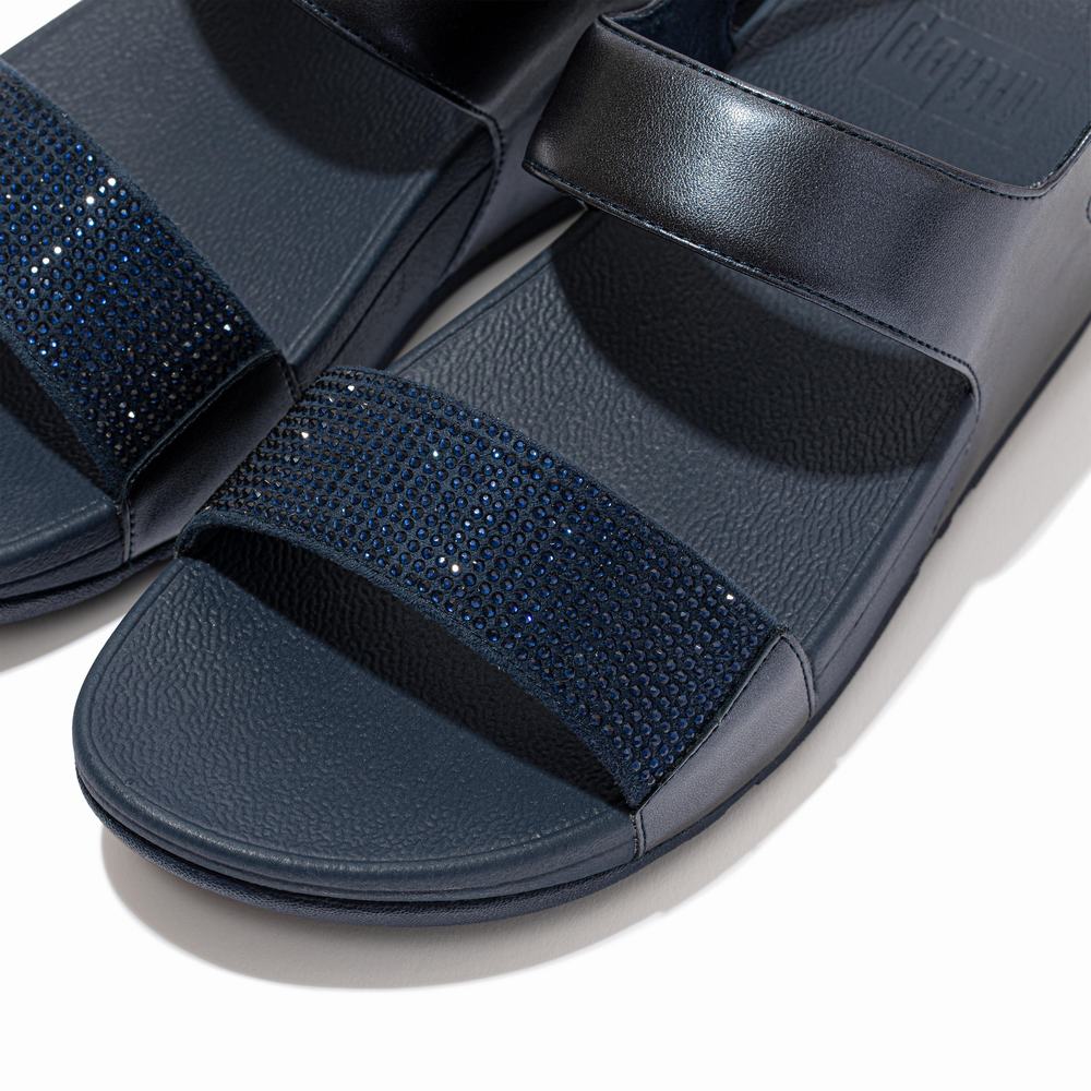 Navy Women's Fitflop LULU Crystal Back-Strap Sandals | TH5602387