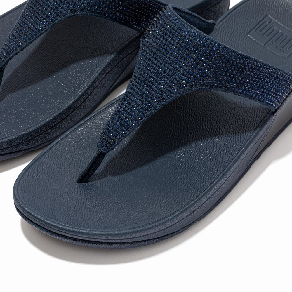 Navy Women's Fitflop LULU Crystal Toe-Post Sandals | NI6784310