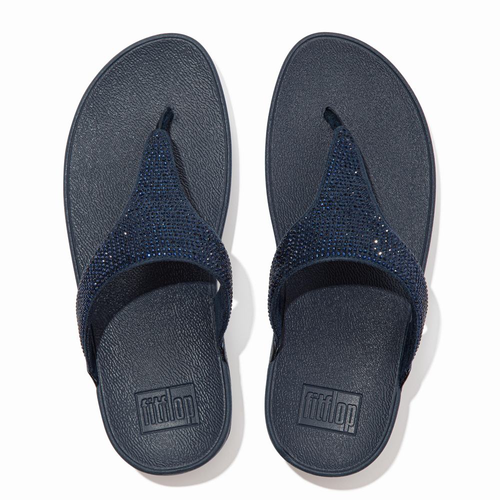 Navy Women's Fitflop LULU Crystal Toe-Post Sandals | NI6784310