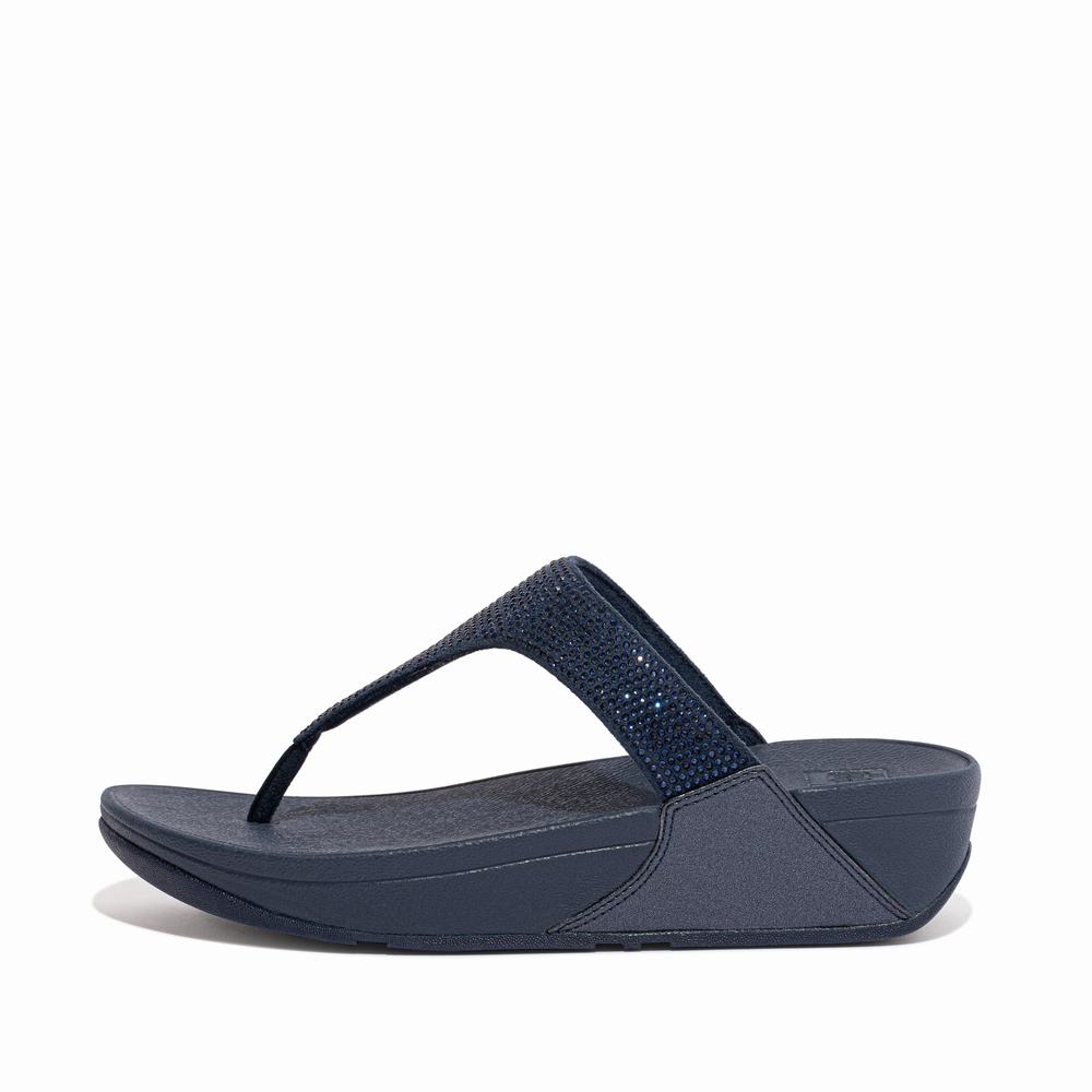 Navy Women\'s Fitflop LULU Crystal Toe-Post Sandals | NI6784310