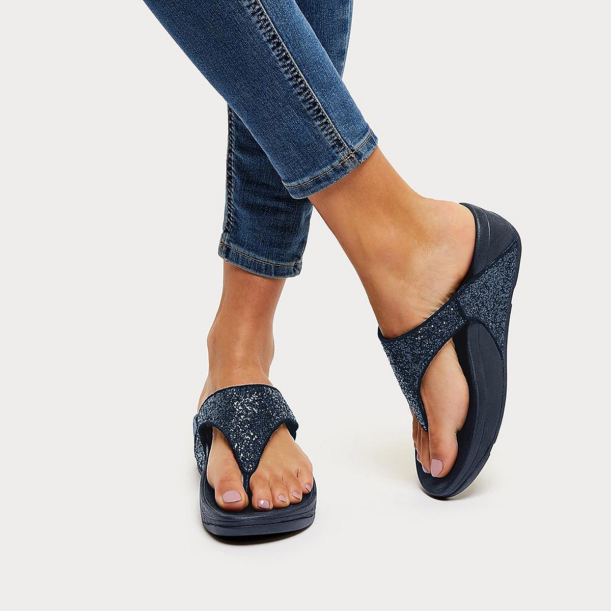 Navy Women's Fitflop LULU Glitter Toe-Post Sandals | HO6418753