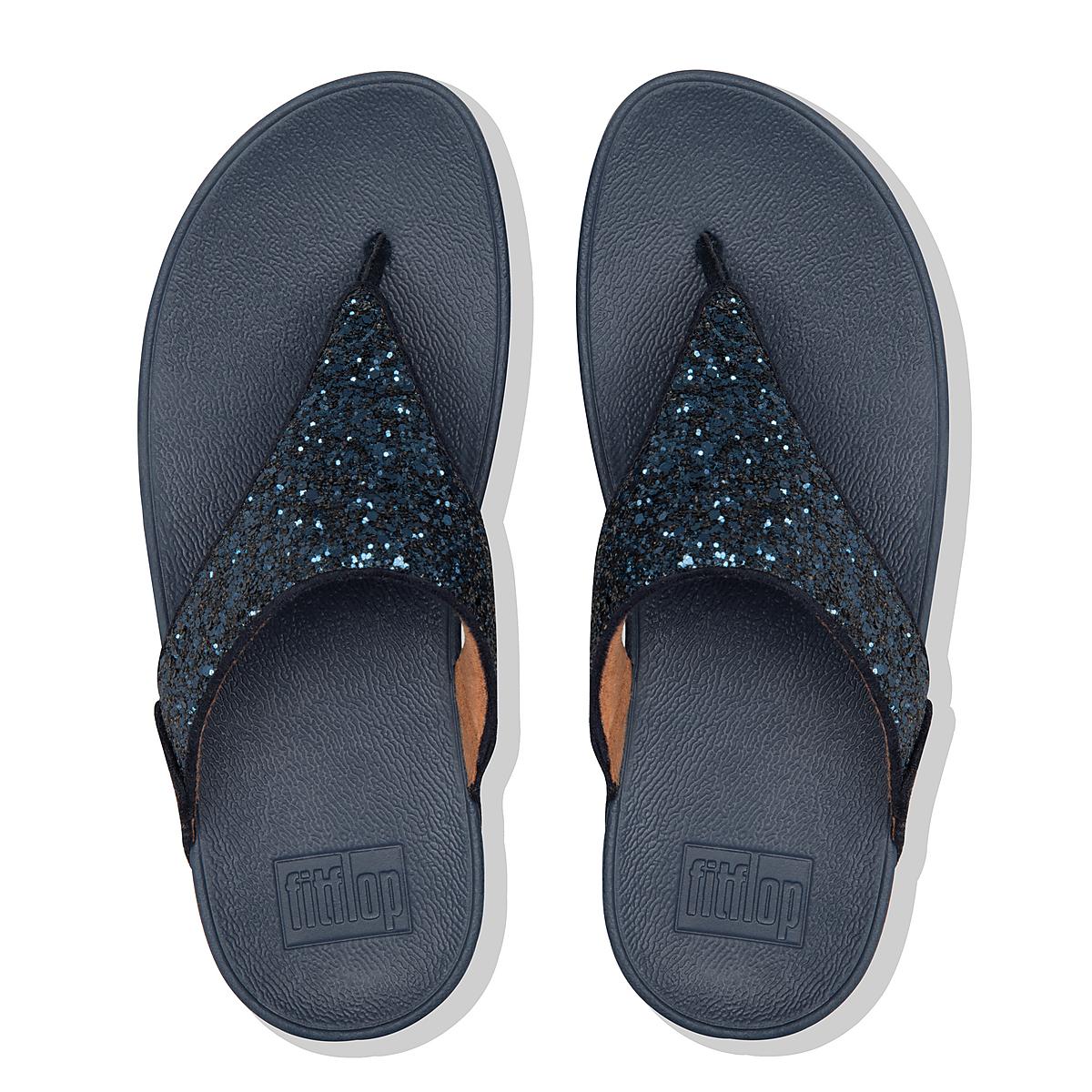 Navy Women's Fitflop LULU Glitter Toe-Post Sandals | HO6418753