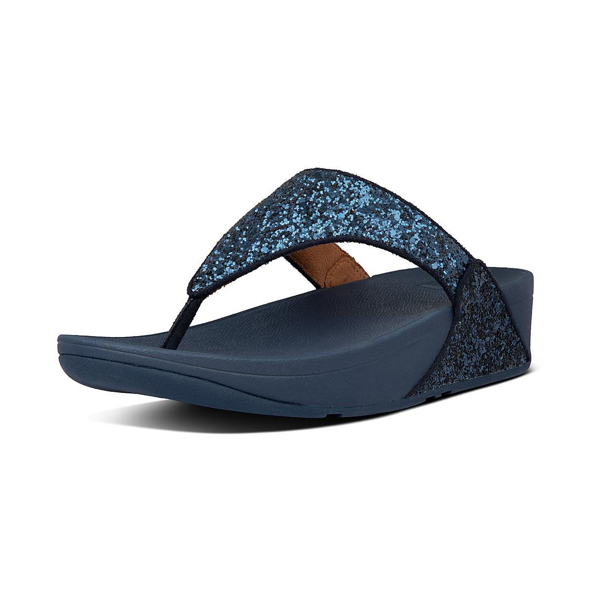 Navy Women's Fitflop LULU Glitter Toe-Post Sandals | HO6418753