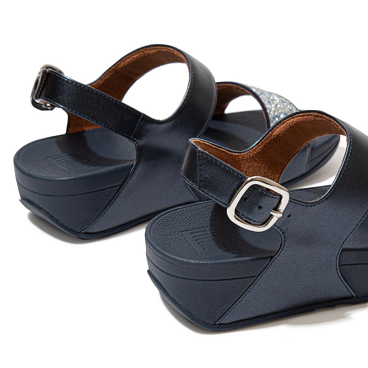 Navy Women's Fitflop LULU Shimmer Back-Strap Sandals | XI3948761