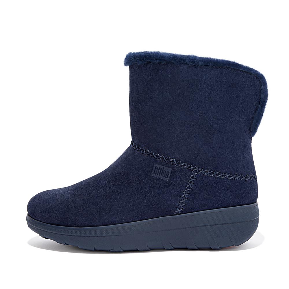 Navy Women's Fitflop MUKLUK SHORTY Shearling-Lined Suede Ankle Boots | BP0572649