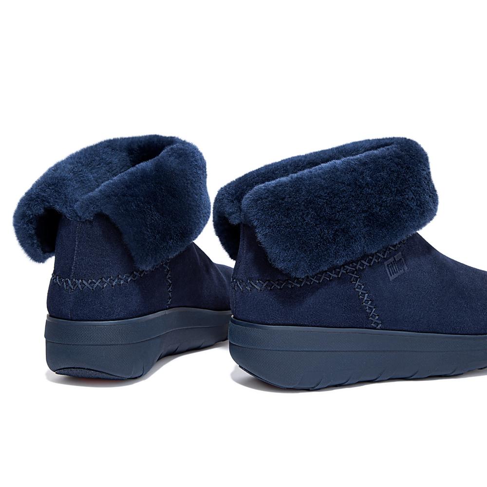 Navy Women's Fitflop MUKLUK SHORTY Shearling-Lined Suede Ankle Boots | BP0572649