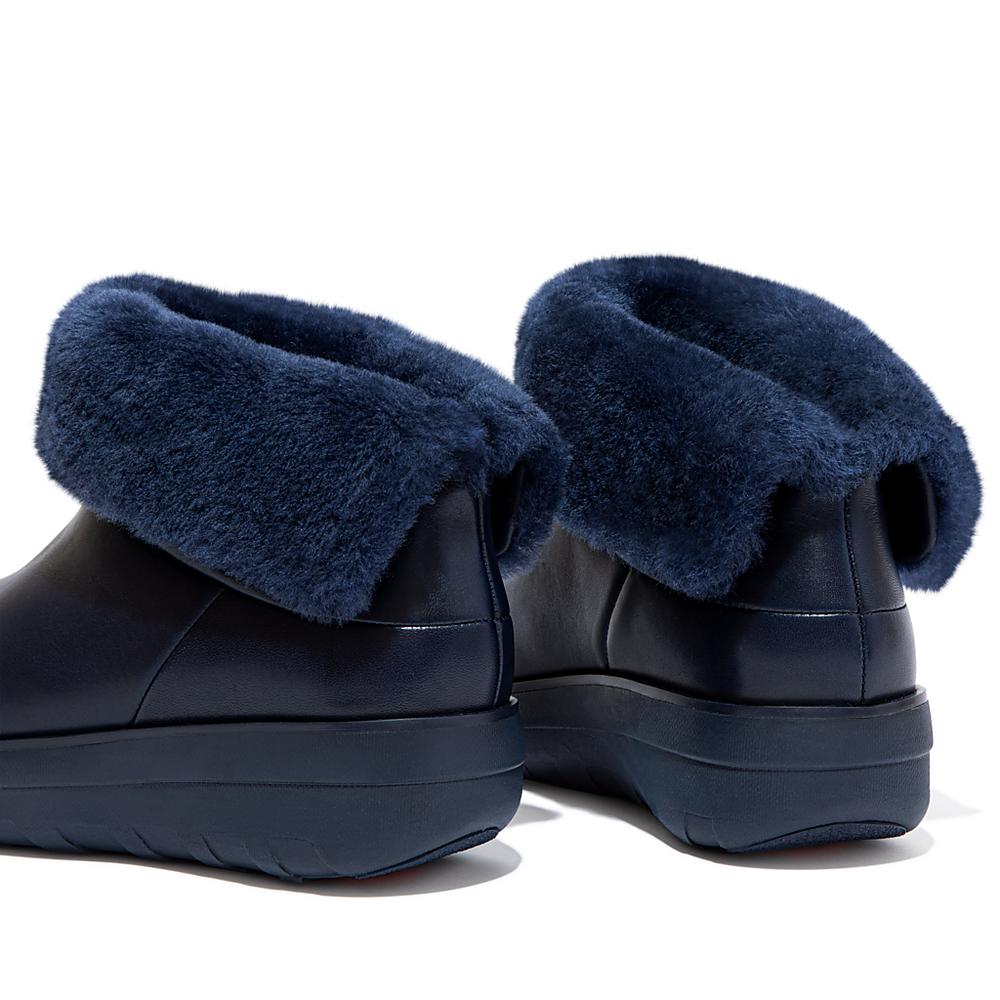 Navy Women's Fitflop MUKLUK SHORTY Waterproof Shearling-Lined Ankle Boots | WQ4720516