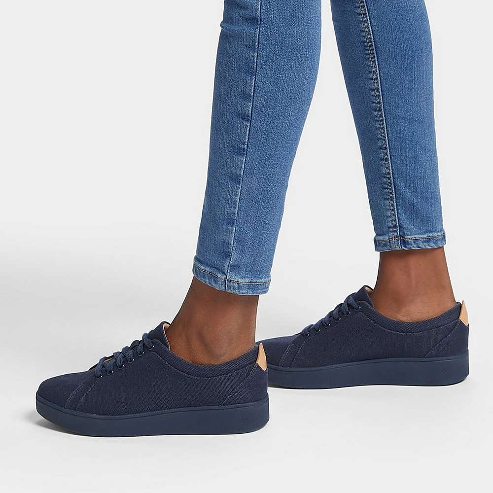 Navy Women's Fitflop RALLY Canvas Sneakers | CB6729185